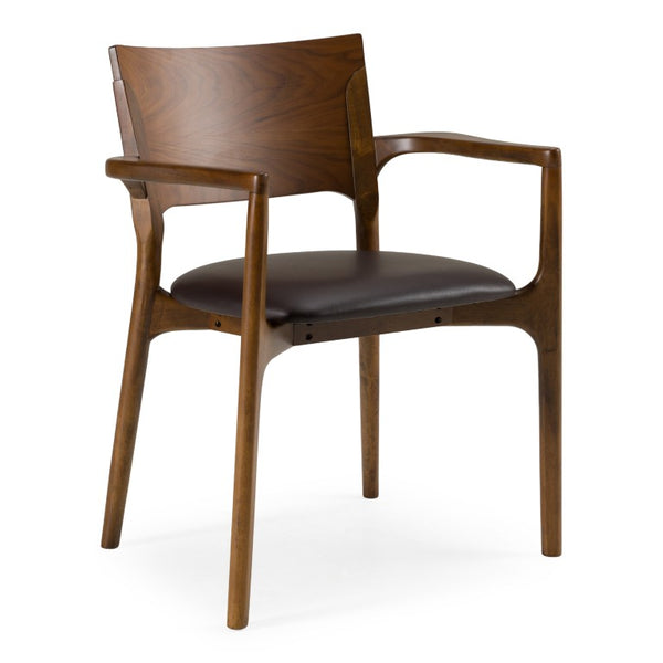 VIG Furniture Edelman Mid-Century Brown Leatherette Dining Chair With Curved Back, Walnut Frame, Fully Assembled VGMA-MI-1286-WAL