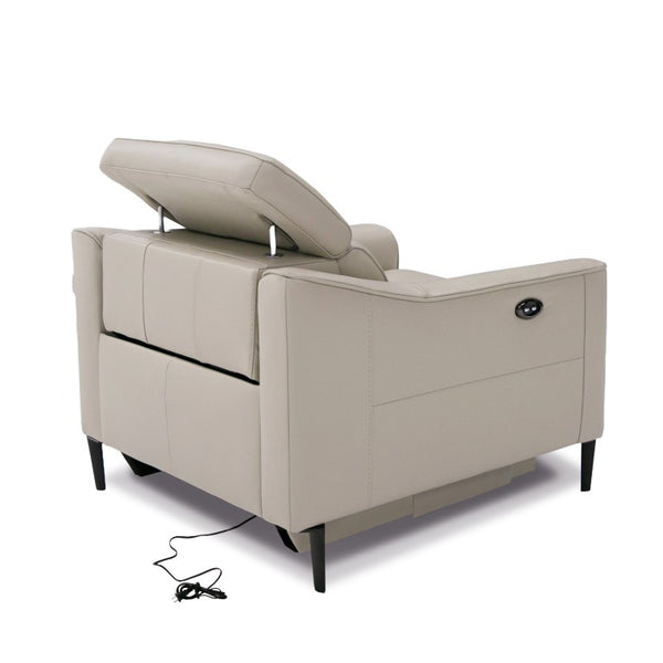 VIG Furniture Eden Modern Grey Leather Power Recliner Armchair — Sleek Ergonomic Lounge Chair With Metal Legs, Plush Cushioning For Ultimate Comfort And Durability VGKVKM.5012-GRY-CH