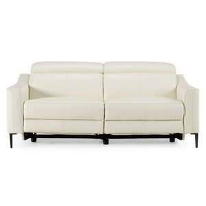 VIG Furniture Eden Modern Leather Recliner Loveseat With Power Recline, Walnut Frame, Adjustable Headrests White Sofa VGKV-KM.5012-SOFA-WHT