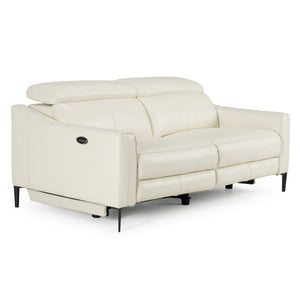 VIG Furniture Eden Modern Leather Recliner Loveseat With Power Recline, Walnut Frame, Adjustable Headrests White Sofa VGKV-KM.5012-SOFA-WHT