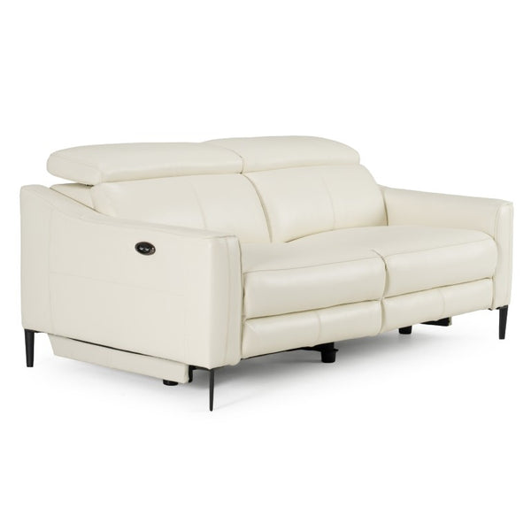 VIG Furniture Eden Modern Leather Recliner Loveseat With Power Recline, Walnut Frame, Adjustable Headrests White Sofa VGKV-KM.5012-SOFA-WHT