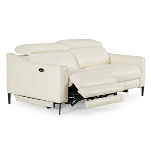 VIG Furniture Eden Modern Leather Recliner Loveseat With Power Recline, Walnut Frame, Adjustable Headrests White Sofa VGKV-KM.5012-SOFA-WHT