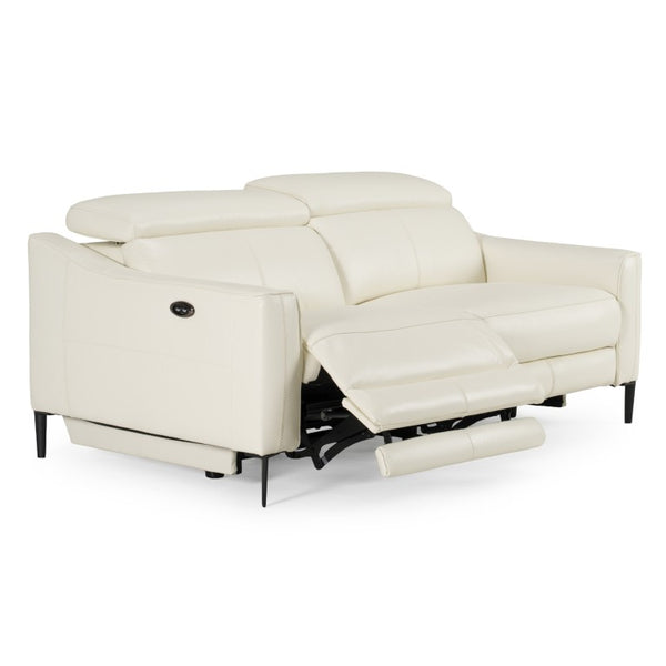 VIG Furniture Eden Modern Leather Recliner Loveseat With Power Recline, Walnut Frame, Adjustable Headrests White Sofa VGKV-KM.5012-SOFA-WHT