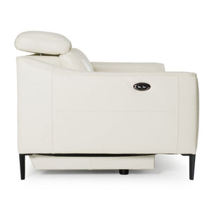VIG Furniture Eden Modern Leather Recliner Loveseat With Power Recline, Walnut Frame, Adjustable Headrests White Sofa VGKV-KM.5012-SOFA-WHT