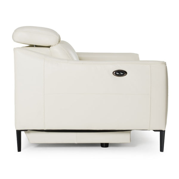VIG Furniture Eden Modern Leather Recliner Loveseat With Power Recline, Walnut Frame, Adjustable Headrests White Sofa VGKV-KM.5012-SOFA-WHT