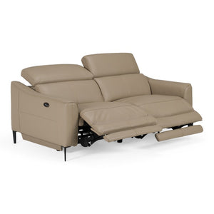 VIG Furniture Eden Modern Leather Recliner Loveseat With Power Recline, Walnut Frame, Adjustable Headrests Taupe Sofa VGKV-KM.5012-SOFA-SAND