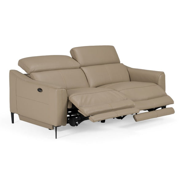 VIG Furniture Eden Modern Leather Recliner Loveseat With Power Recline, Walnut Frame, Adjustable Headrests Taupe Sofa VGKV-KM.5012-SOFA-SAND