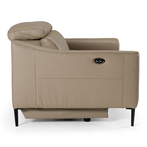VIG Furniture Eden Modern Leather Recliner Loveseat With Power Recline, Walnut Frame, Adjustable Headrests Taupe Sofa VGKV-KM.5012-SOFA-SAND