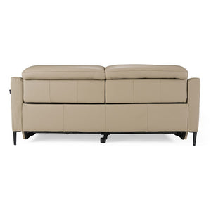 VIG Furniture Eden Modern Leather Recliner Loveseat With Power Recline, Walnut Frame, Adjustable Headrests Taupe Sofa VGKV-KM.5012-SOFA-SAND