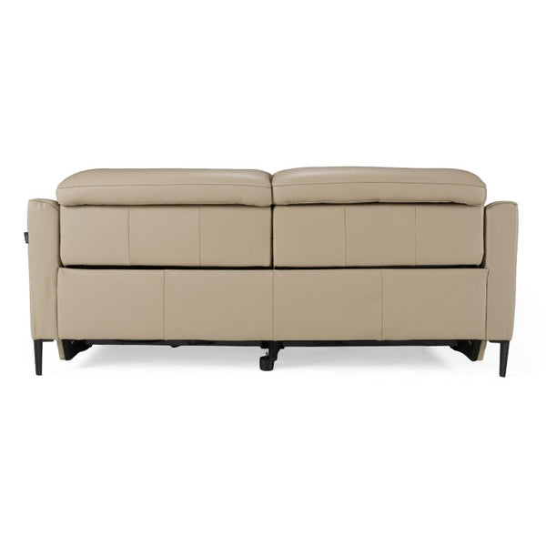 VIG Furniture Eden Modern Leather Recliner Loveseat With Power Recline, Walnut Frame, Adjustable Headrests Taupe Sofa VGKV-KM.5012-SOFA-SAND