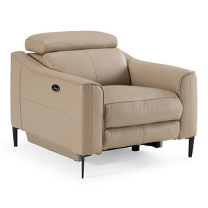 VIG Furniture Eden Modern Leather Power Recliner With Adjustable Headrest, Down-Blend Cushioning & Walnut Frame Taupe Lounge Chair VGKV-KM.5012-CHR-SAND