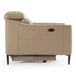 VIG Furniture Eden Modern Leather Power Recliner With Adjustable Headrest, Down-Blend Cushioning & Walnut Frame Taupe Lounge Chair VGKV-KM.5012-CHR-SAND