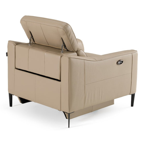 VIG Furniture Eden Modern Leather Power Recliner With Adjustable Headrest, Down-Blend Cushioning & Walnut Frame Taupe Lounge Chair VGKV-KM.5012-CHR-SAND