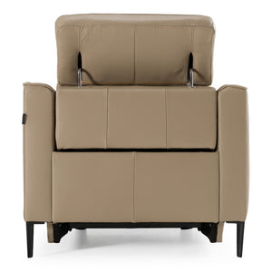 VIG Furniture Eden Modern Leather Power Recliner With Adjustable Headrest, Down-Blend Cushioning & Walnut Frame Taupe Lounge Chair VGKV-KM.5012-CHR-SAND