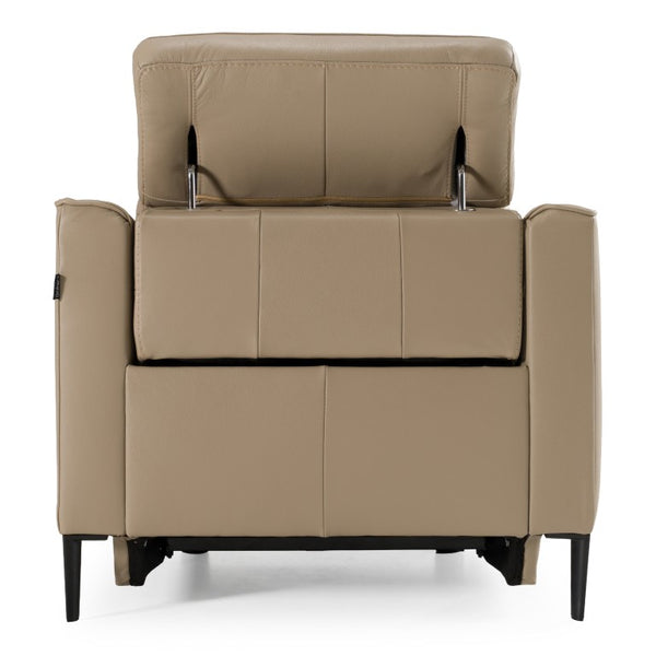 VIG Furniture Eden Modern Leather Power Recliner With Adjustable Headrest, Down-Blend Cushioning & Walnut Frame Taupe Lounge Chair VGKV-KM.5012-CHR-SAND
