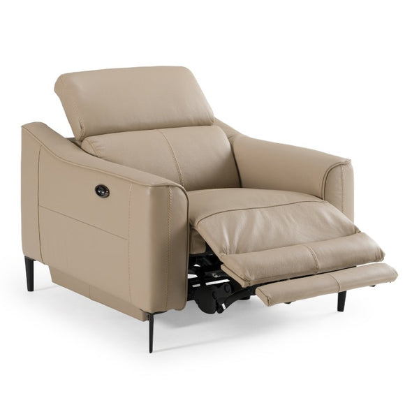 VIG Furniture Eden Modern Leather Power Recliner With Adjustable Headrest, Down-Blend Cushioning & Walnut Frame Taupe Lounge Chair VGKV-KM.5012-CHR-SAND