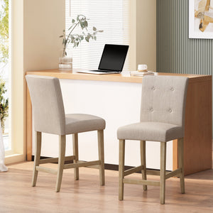 English Elm Christopher Knight Home® - Contemporary Button-Tufted Fabric Counter Stools Set of 2 with Espresso Legs, Waffle Stitch Comfort Beige 71254.00BGE