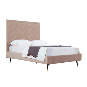 English Elm Crosby Upholstered Velvet Full Bed with Chevron-Stitched Headboard, Solid Slats, No Box Spring Needed Natural B365S00032