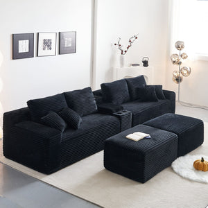 English Elm Sofa Left Arm Facing Sectional In Sleek Black Fabric With Storage, Usb Ports & Bluetooth Speaker W579P333617-GIGA