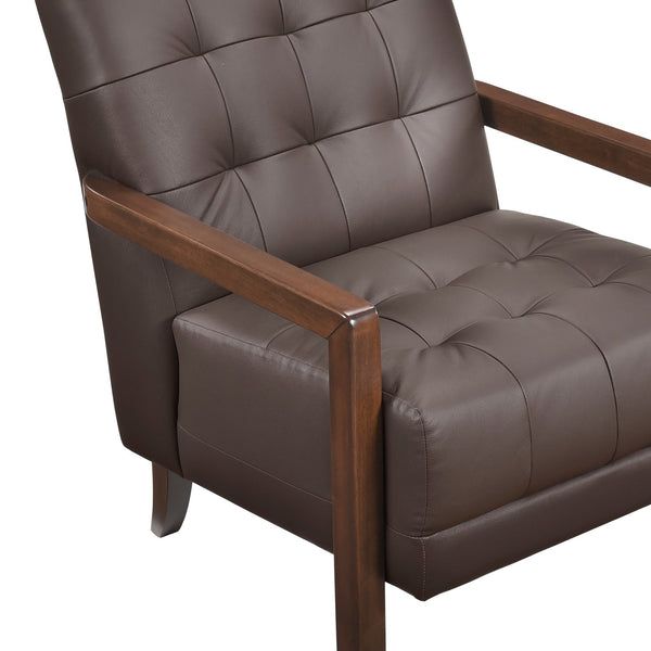 English Elm Modern Tufted Leather Accent Chair with Walnut Wood Frame, Upholstered Seat, Compact Stylish Design Dark Brown 28 L x 21 W x 25.75 H B011P271925