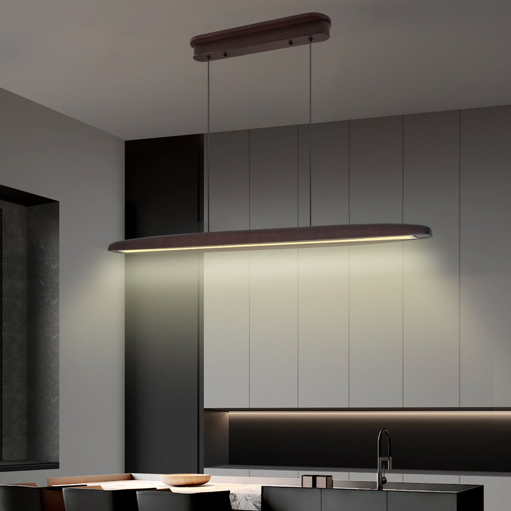 English Elm 39-inch Walnut Wood Led Bar Pendant Dimmable Fixture for Dining and Kitchen Islands W1340P264186