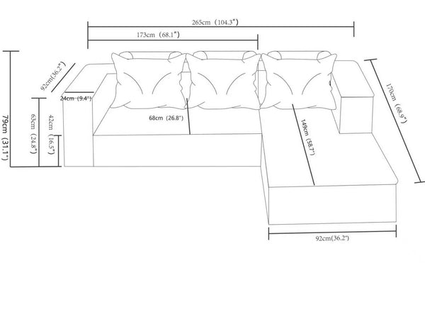 English Elm 104" Corduroy Modular Sectional Sofa with Chaise Side Pockets Ready for Living Rooms W3975S00048