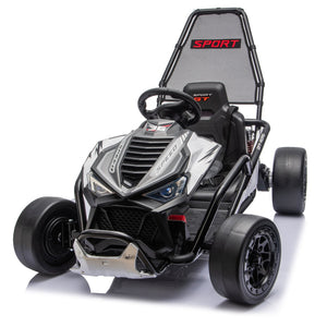 English Elm 24v Dual Motor Kids Go Kart with Drift Mode Roll Cage and Rear Suspension Ages 6 to 12 W1578P454061
