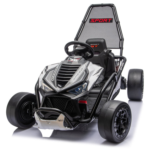 English Elm 24v Dual Motor Kids Go Kart with Drift Mode Roll Cage and Rear Suspension Ages 6 to 12 W1578P454061