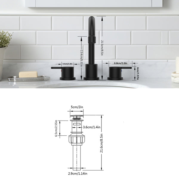 English Elm Widespread Matte Black 2-Handle Bathroom Faucet 8" Centerset, 360° Swivel, Water-Saving Design T3177P277511