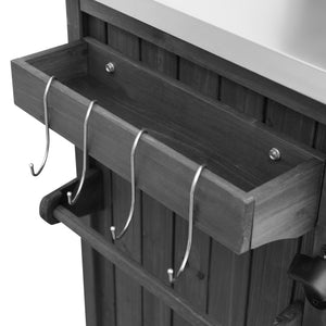 English Elm K&k Outdoor Rolling Kitchen Island Fir Wood Stainless Steel Top with Foldable Prep Station Black N707P370276B
