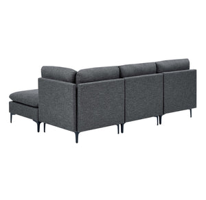 English Elm Linen Upholstered Modular Sectional Sofa with Black Metal Legs for Modern Living Dark Gray B2748S00106