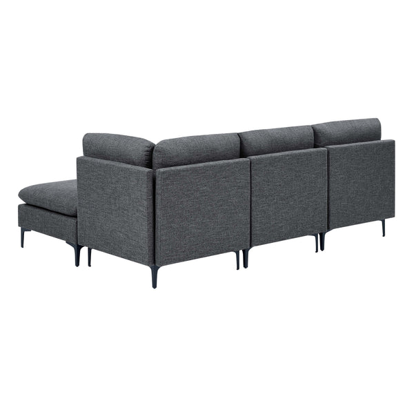 English Elm Linen Upholstered Modular Sectional Sofa with Black Metal Legs for Modern Living Dark Gray B2748S00106