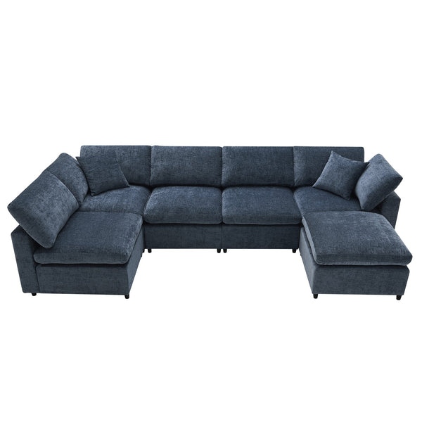 English Elm [video Modular Cloud Sectional Sofa Chenille Six Seat Sleeper with Ottoman for Living Room Dark Blue N723S9583K