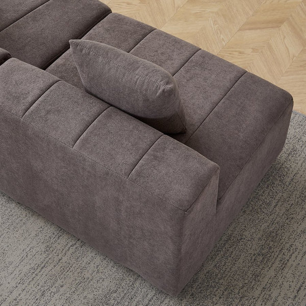 English Elm Chenille Modular Curved Sectional Sofa with Sculptural Piano Key Design and Four Throw Pillows Grey W834S00586