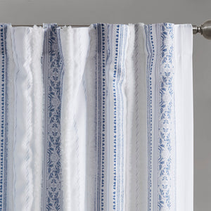 JLA Home Madison Park - Poly Veronica Navy Printed Curtain Panel with Tufted Stripe, Shu Velveteen Trim & Microfiber Lining for Light Filtering, Privacy and Insulation 95 L x 50 W x 0.13H MP40-8463
