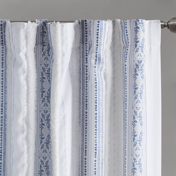 JLA Home Madison Park - Poly Veronica Navy Printed Curtain Panel with Tufted Stripe, Shu Velveteen Trim & Microfiber Lining for Light Filtering, Privacy and Insulation 95 L x 50 W x 0.13H MP40-8463