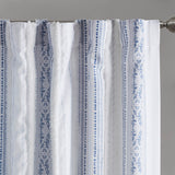 Madison Park Veronica  Poly Printed Curtain Panel with Tufted Stripe and Lining MP40-8462 White/Navy