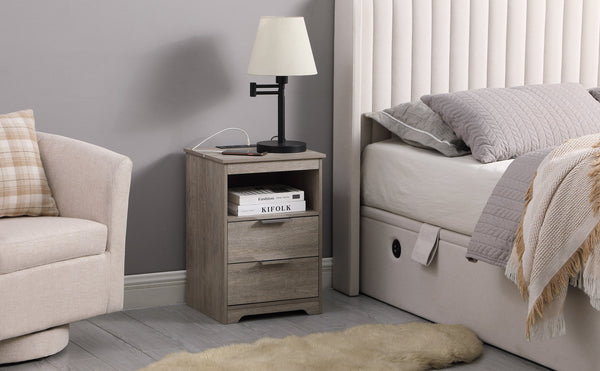 English Elm Nightstand with Drawer | 3-Tier Modern Bedside Table with Hidden Drawer, Open Shelves, Sturdy Build Gray 25.9 L x 16.7 W x 5.5 H W3151P345816