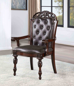 English Elm Traditional Elegant 2pc Arm Chair Set with Upholstered Seats, Ornate Corbels, Solid Rubberwood Finish Brown,Cherry,Espresso 46 L x 24 W x 16 H B2741P408854