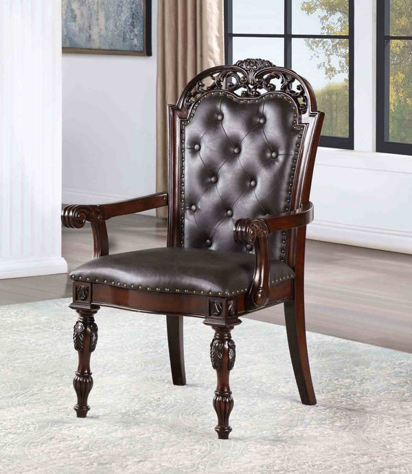 English Elm Traditional Elegant 2pc Arm Chair Set with Upholstered Seats, Ornate Corbels, Solid Rubberwood Finish Brown,Cherry,Espresso 46 L x 24 W x 16 H B2741P408854