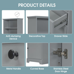 English Elm Gray Tall Storage Cabinet with 3 Drawers, Adjustable Shelves, Anti-Dump Device for Bathroom Office Home Organizing 42x23.75x6.5 WF323347AAE