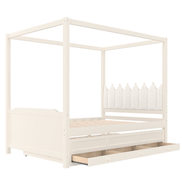 English Elm Full Bunk Bed with Trundle Bookshelf Storage Pine Frame Car Design for Kids W1580S00317