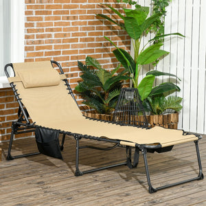English Elm Outsunny Folding Chaise Lounge With 5 Recline Levels, Mesh Fabric, Side Pocket & Headrest For Outdoor Relaxation W2225P174372-GIGA