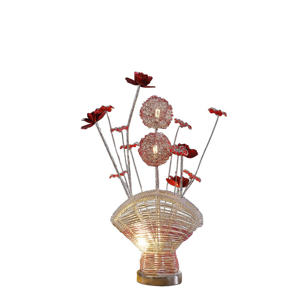 English Elm Aluminum Floral Table Lamp With Red Roses & Silver Buds - Elegant Led Accent For Bedroom & Living Room B072P220155