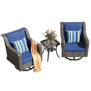 English Elm Jb Outdoor Swivel Rocker Chair Set with Pe Rattan Weave and Tempered Glass Side Table W5382S00010