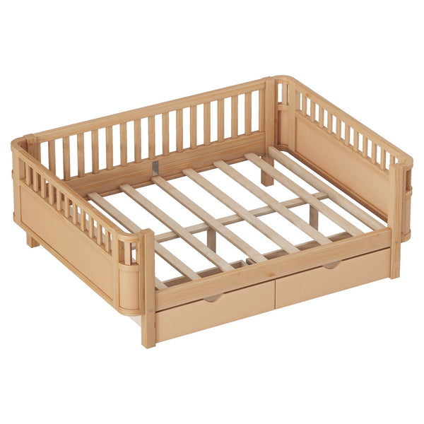 English Elm Full Solid Wood Kids Platform Bed with Guardrail, Low-Profile Durable Pine & MDF, 350LB Capacity Natural 69.69 L x 18.5 W x 8.66 H W2593P331687