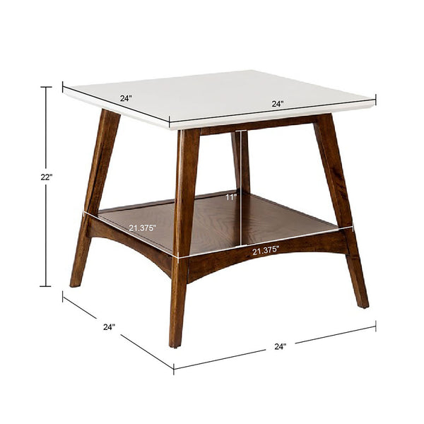 JLA Home Madison Park - End Table with Two-Tone Off-White Top and Pecan Shelf, Mid-Century Frame, Durable Daily-Use Accent MP120-0095