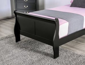 English Elm Black Sleigh Queen Bed with Louis Philippe Style, Curved Headboard & Sturdy Bracket Feet Black 27 L x 55 W x 6 H B2741S00577