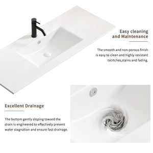 English Elm Ceramic Porcelain Countertop Basin Thin Edge Single Bowl Vanity Sink for Modern Bathrooms W3402P402908