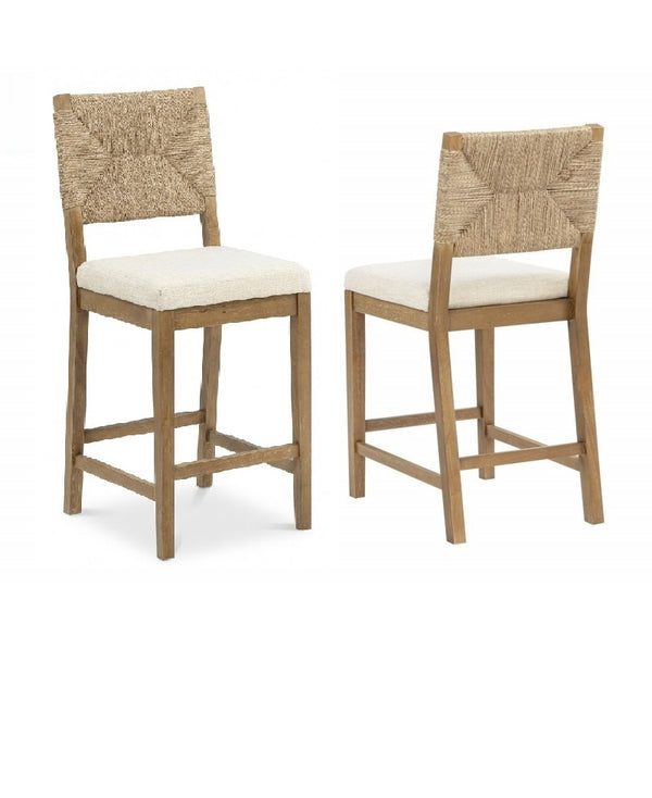 English Elm Bohemian Woven Back Counter Stools Set of 2 with Solid Wood Frame for Kitchen Island B011P474546
